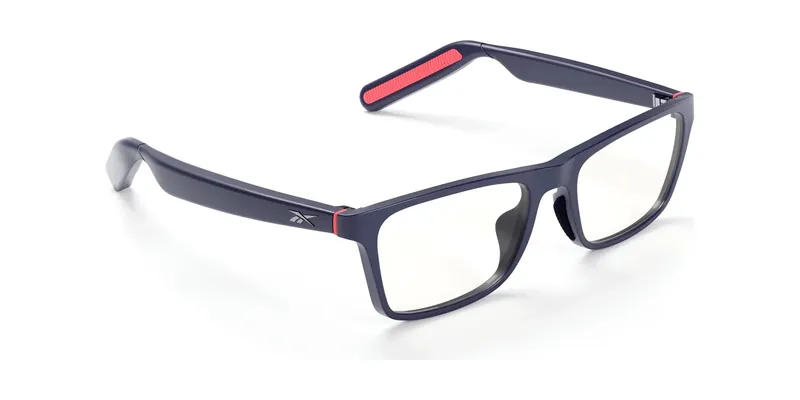 Reebok Optical Dash smart glasses by Lucyd, navy frame with red accents