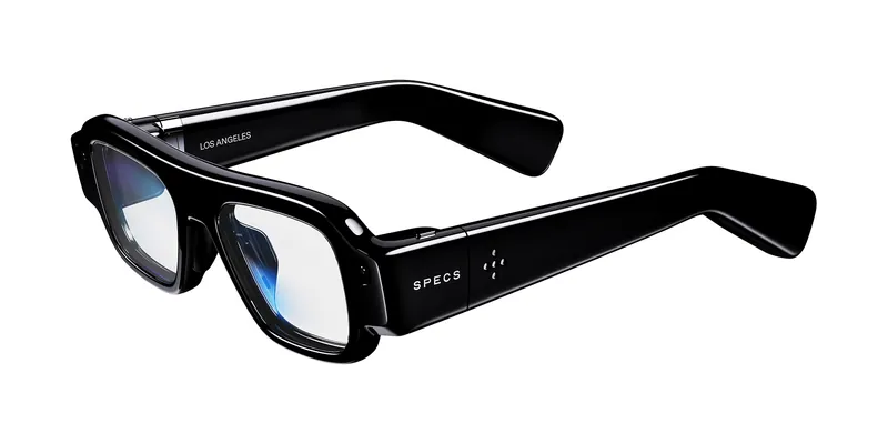 Snap SPECS AR glasses in black, three-quarter view (official Snap press photo)